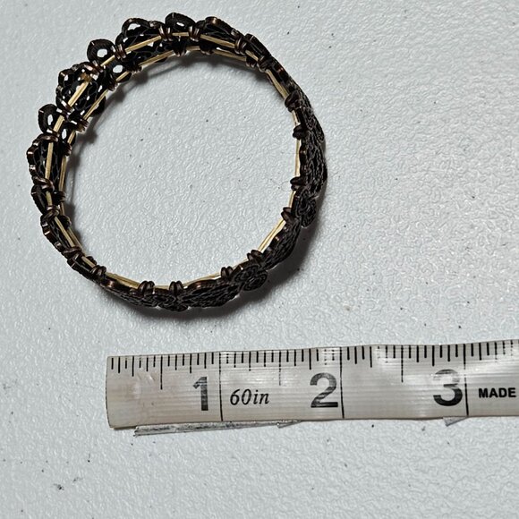 Vintage Elegant Bronze Filigree Bracelet Stretch Bangle Floral Fashion Jewelry - Picture 3 of 3